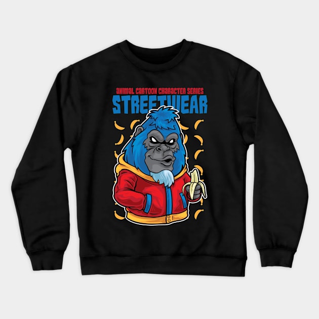 Gorilla Urban Cartoon Illustration Crewneck Sweatshirt by dailycreativo